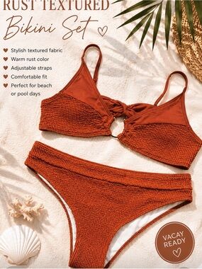 Rust Textured Two-Piece Bikini Set large